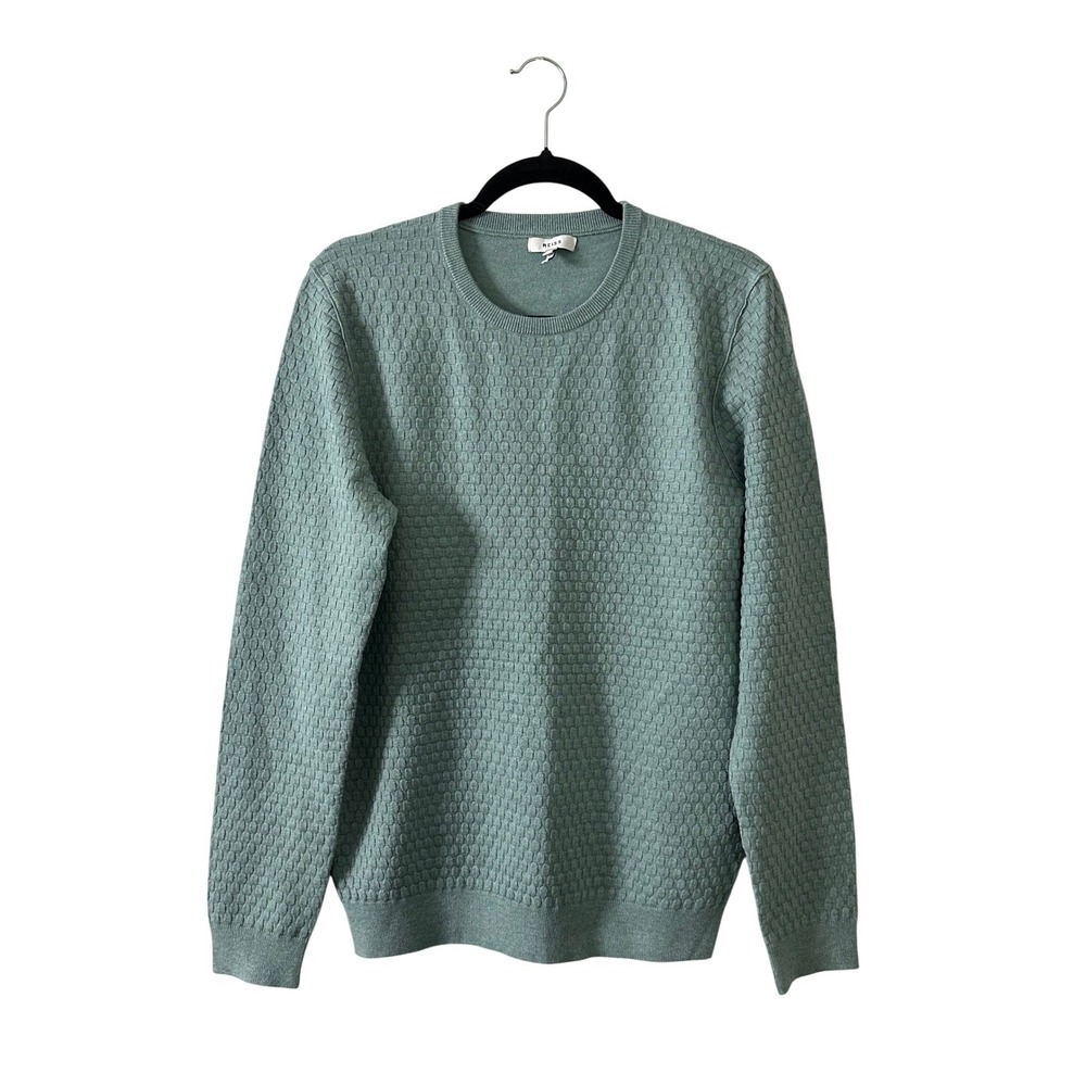 Reiss Randolf Mens Sage Green Textured Basket‎ Weave Wool Blend Sweater Size M